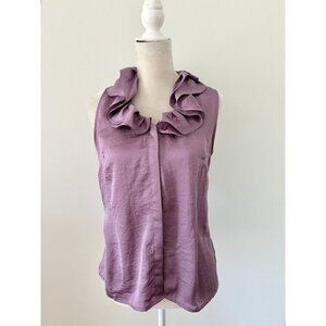 Violet & Claire Purple Satin Ruffle Neck Sleeveless Tank Top S